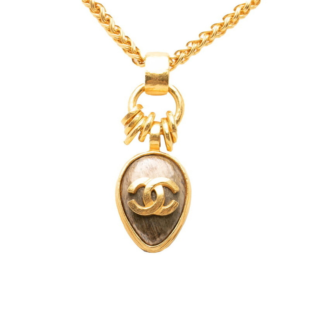 Chanel Coco Mark Vintage Chain Pendant Necklace Teardrop 97A Gold Plated Wome...